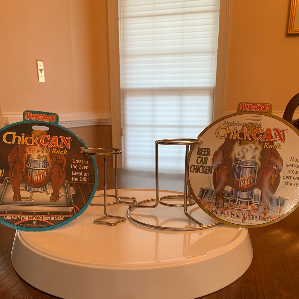 Two Bayou Classic Stainless Steel Chick Can Rack